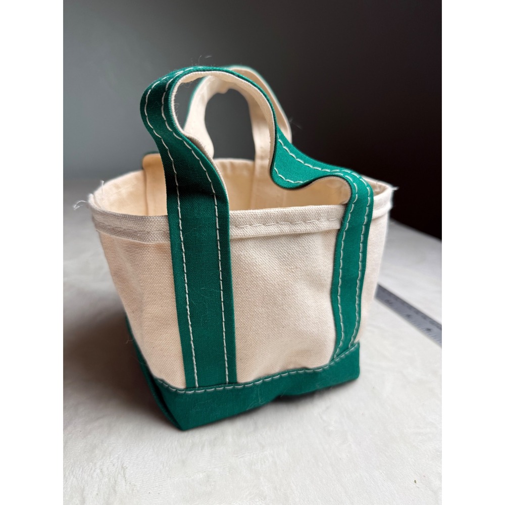 LL Bean Boat and Tote Mini Canvas Bag Green Cream Small Handbag